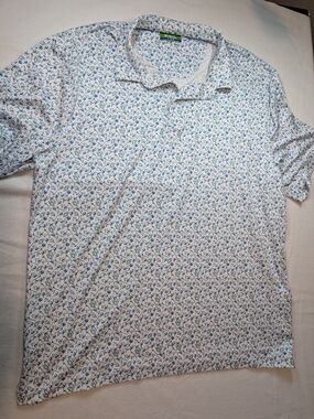 Hogan White Polo with Blue & Green Micro Golf Pattern